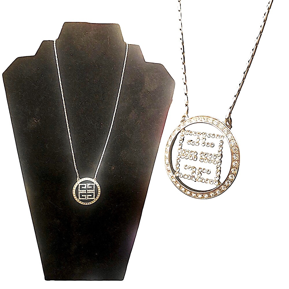 Givenchy, Vintage, Silver-tone Necklace with Crystal Accents